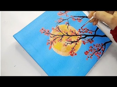 Spring Painting Tutorial. Cherry Blossom tree Painting????Acrylic #017 painting tutorial for beginners