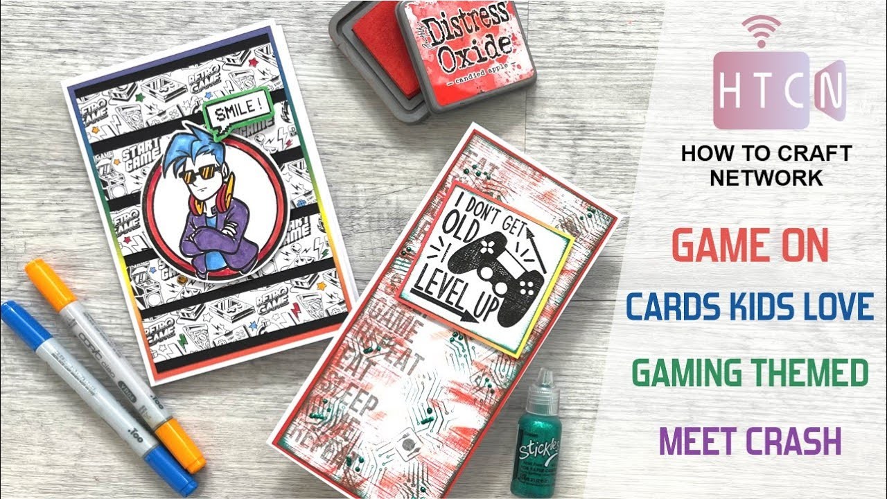 TEENAGER CARDS - KIDS CARD IDEAS - GAMING THEMEED - STAMPING COLOURING