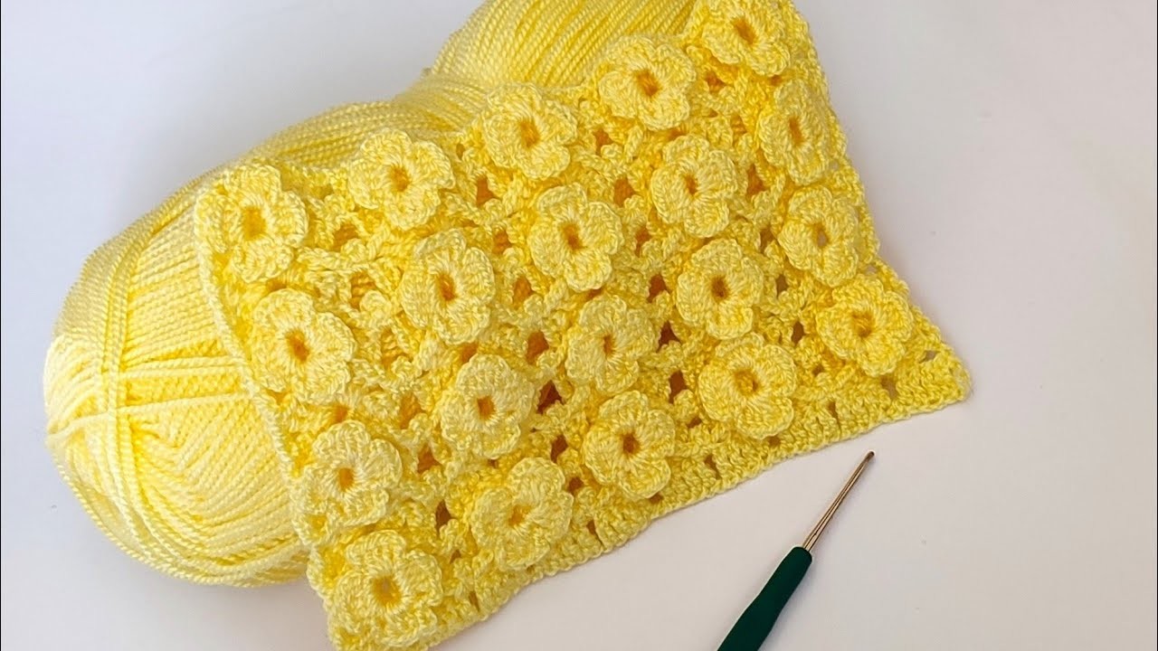 Very easy crochet flower baby blanket model