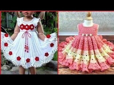 Very stylish and cute hand knitted crochet party wear baby frocks designs for summer