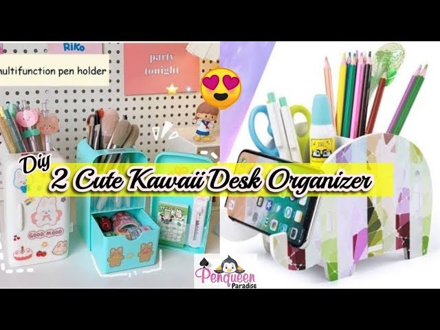 2 Cute Kawaii organizer using waste Cardboard box | Diy Kawaii stationery at home |Kawaii desk decor