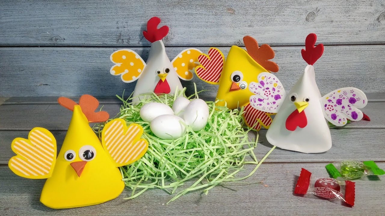 "Cockerels and hens" - Easter decor with a surprise inside. Simple and quick crafts for Easter.