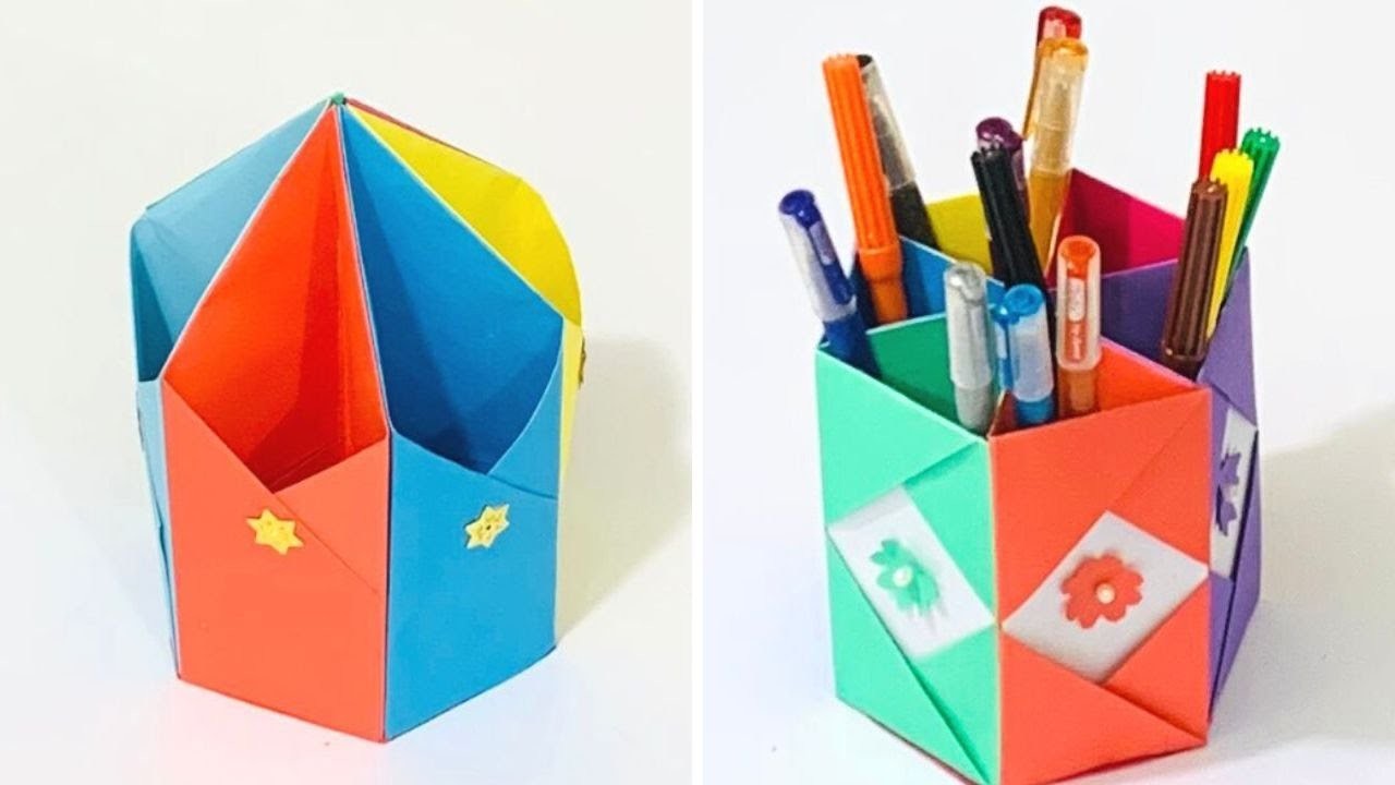 DIY 2 Paper Pen Holder Easy! Easy Making Paper Pen Holder! Ruba Craft Creations