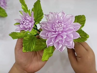 Easy way to make dahlia flowers from ribbon - ribbon flower - DIY - ribbon flower tutorial