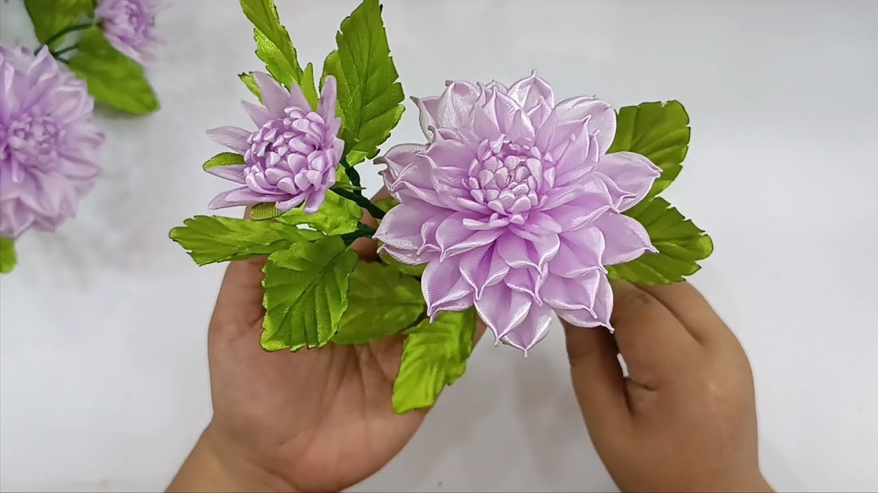 Easy way to make dahlia flowers from ribbon - ribbon flower - DIY - ribbon flower tutorial