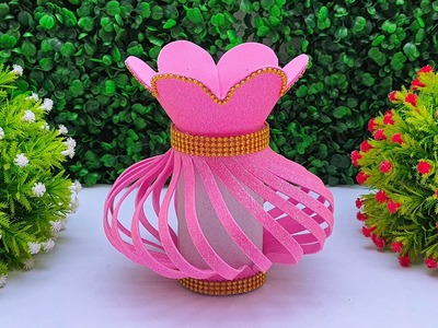 How to Make a Easy Flower Vase for Home Decoration | DIY Glitter Foam Paper Crafts
