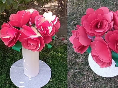 How to make Rose flower decoration piece with paper and waste material