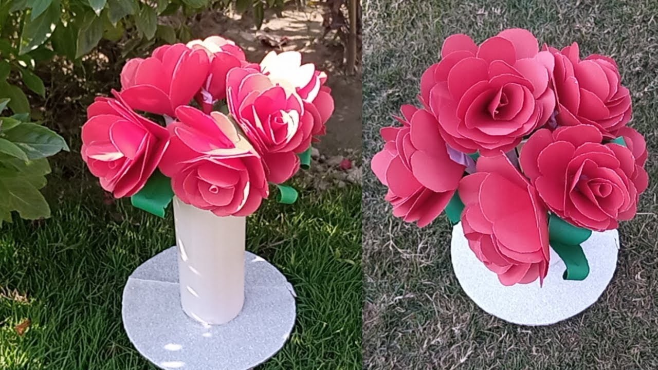 How to make Rose flower decoration piece with paper and waste material