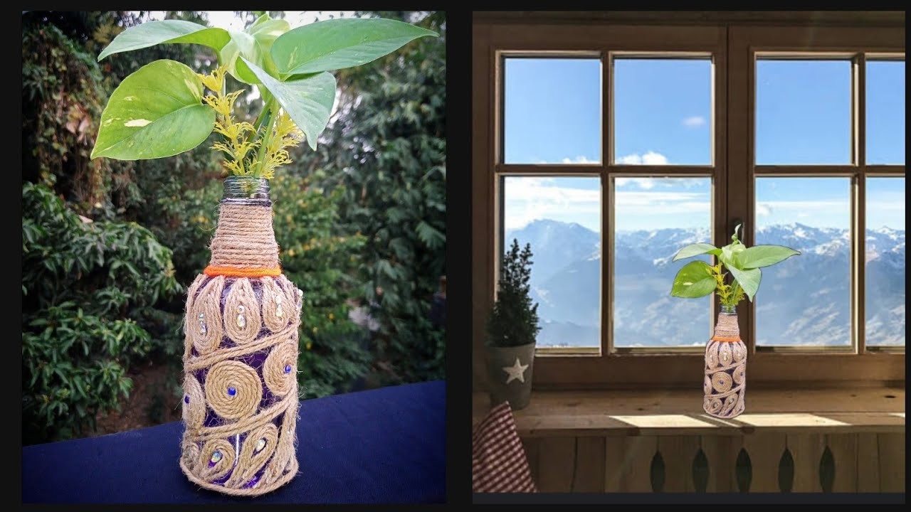 Jute Rope Bottle Decoration |Jute Knots Bottle Craft|Jute Craft Ideas|Glass Bottle|DIY