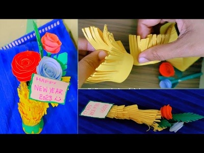 #New year Special Greetings | Unique flower Bouquet | School craft ideas | easy paper crafts