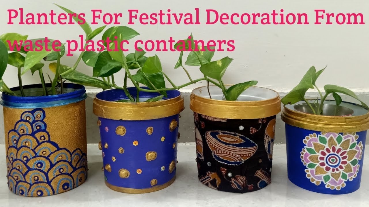 Planters from waste plastic containers. planters from curd cans,paint cans.DIY