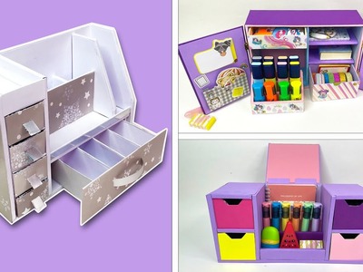 Recycling a cardboard box. How to make a stationery organizer