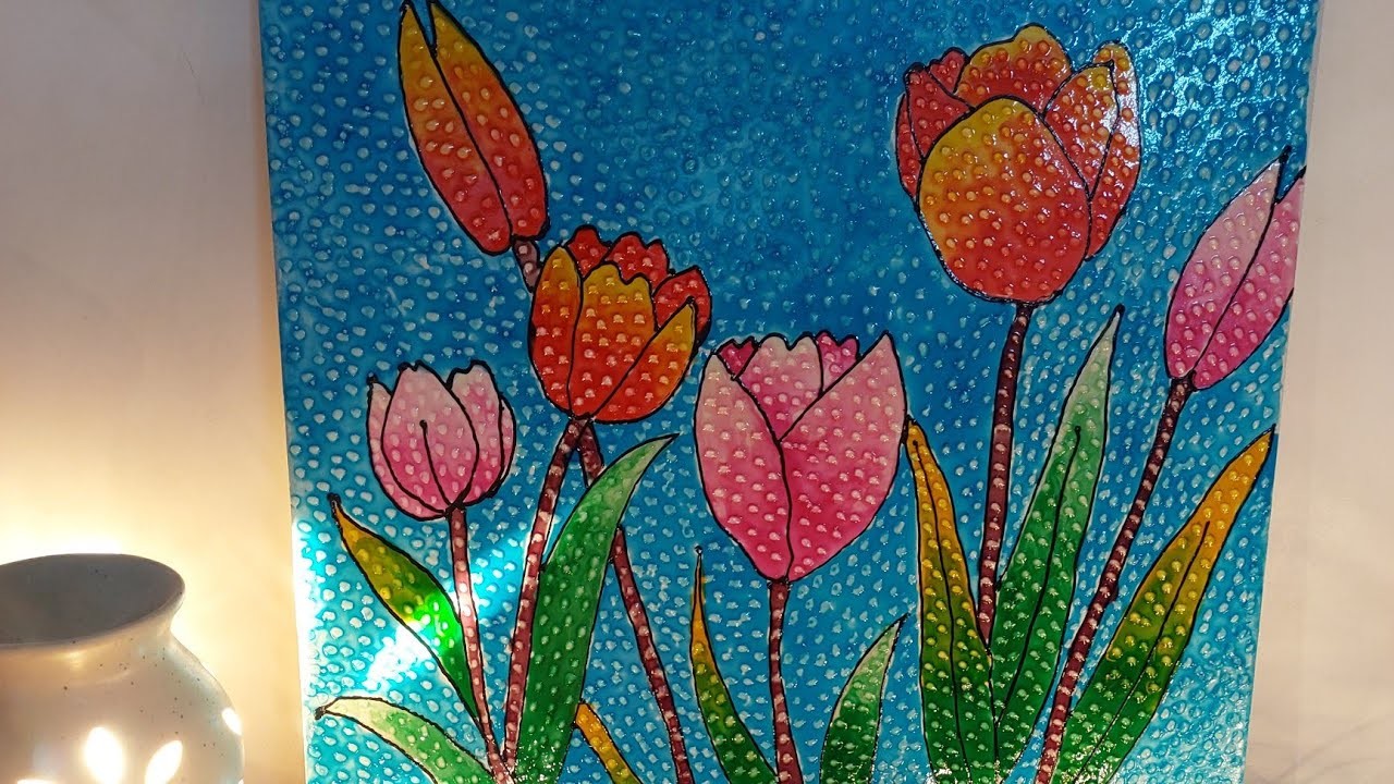 Textured painting. diy. glass painting.  easy painting. craft. fabric glue. easy craft