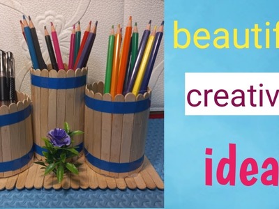Tutorial to make a pencil holder from ice cream sticks