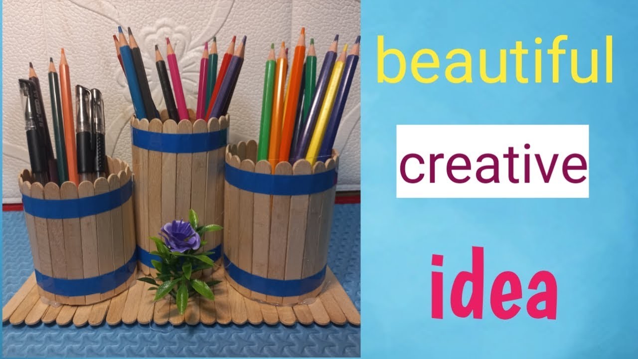 Tutorial to make a pencil holder from ice cream sticks