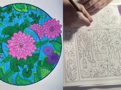 Adult Coloring Tutorial Purple Flowers from World of Flowers by Johanna Basford