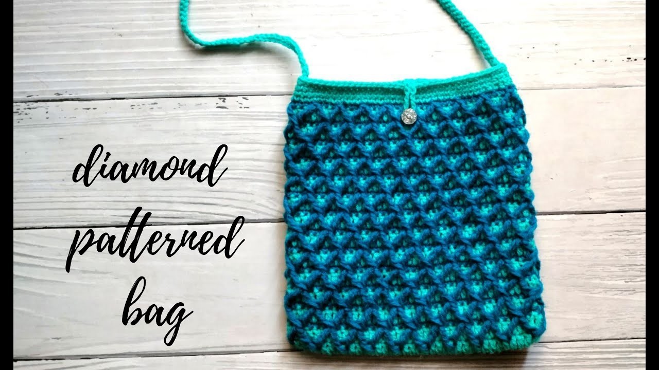 Diamond patterned crochet sling bag