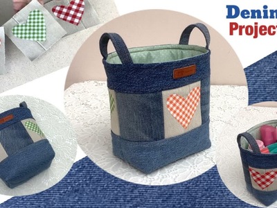 Diy a denim small boxes tutorial, small basket from old jeans ,denim projects ,old jeans reuse ideas