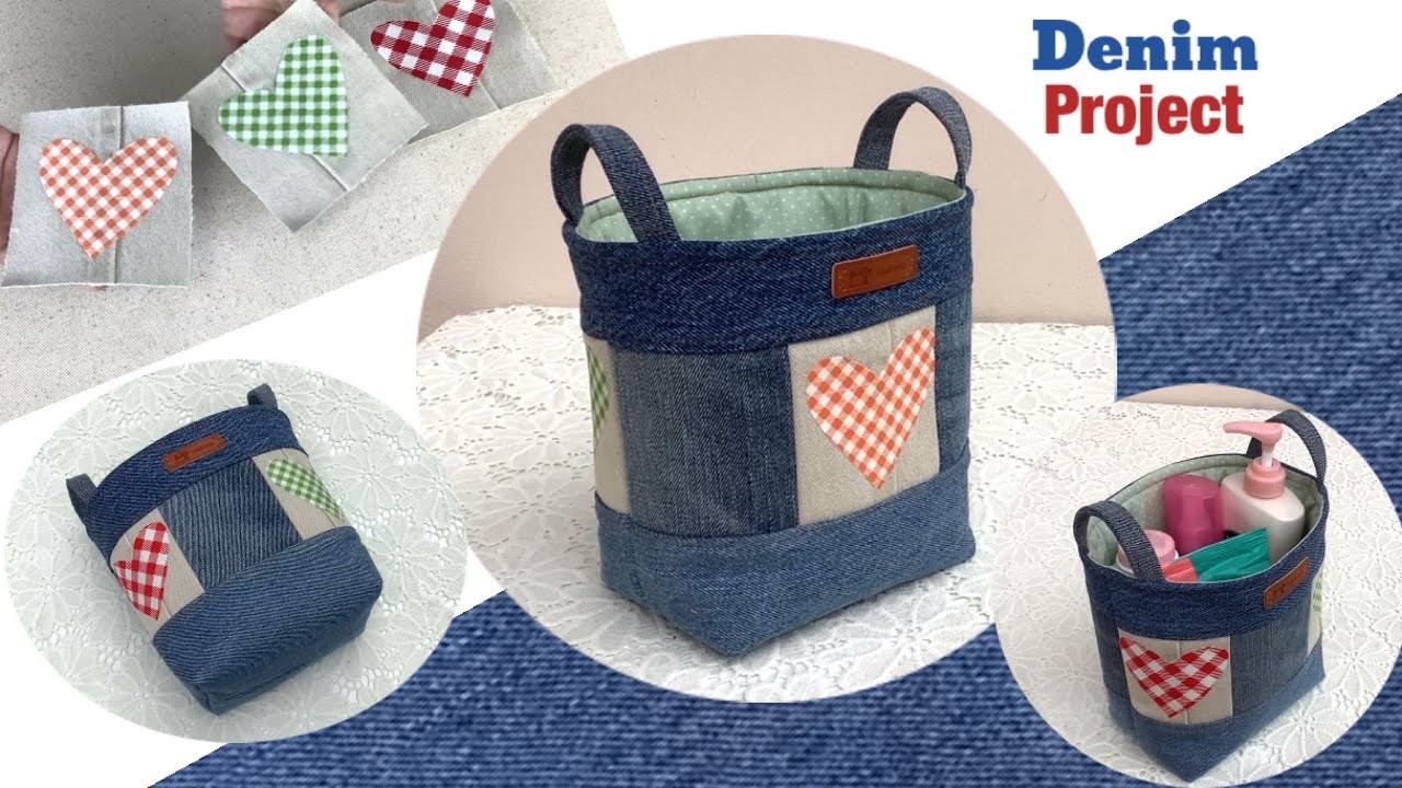 Diy a denim small boxes tutorial, small basket from old jeans ,denim projects ,old jeans reuse ideas