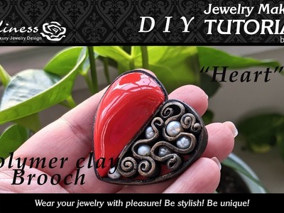 DIY Polymer clay brooch Valentine's day heart brooch video tutorial