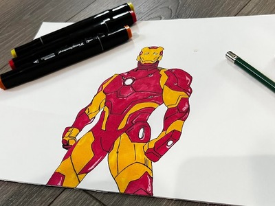 Drawing Ironman on Paper tutorial on how to sketch Traditional Art on Paper