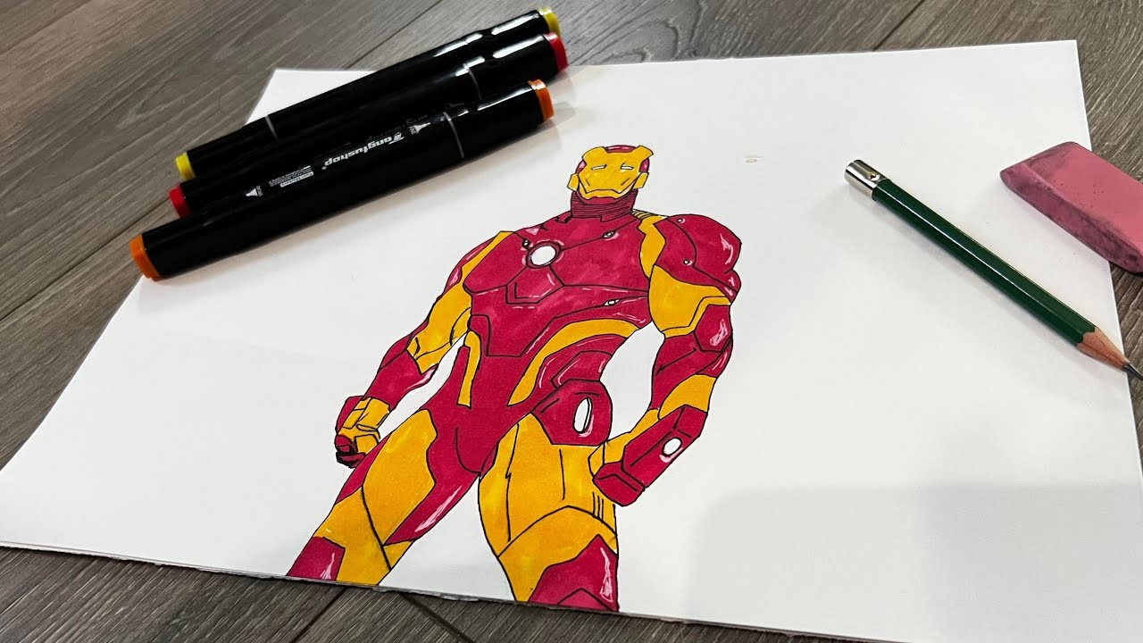 Drawing Ironman on Paper tutorial on how to sketch Traditional Art on Paper