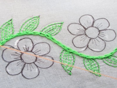 Hand Embroidery Border Line Flower Stitching. Hand Embroidery Stitching Tutorial