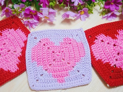 How to Crochet a Solid Heart Granny Square | Granny Square Crochet Tutorial