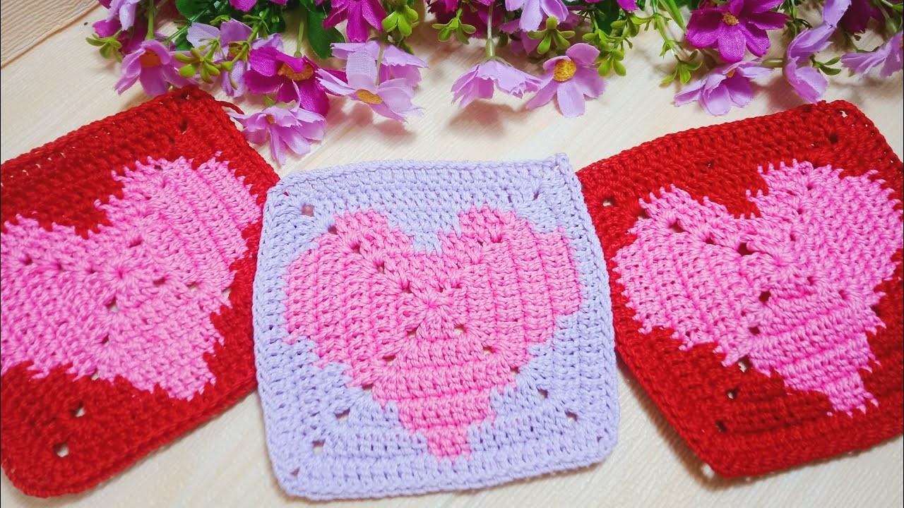 How to Crochet a Solid Heart Granny Square | Granny Square Crochet Tutorial