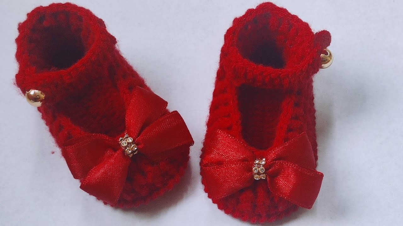 How to crochet baby booties for 1 year in hindi beautiful red baby booties with bow