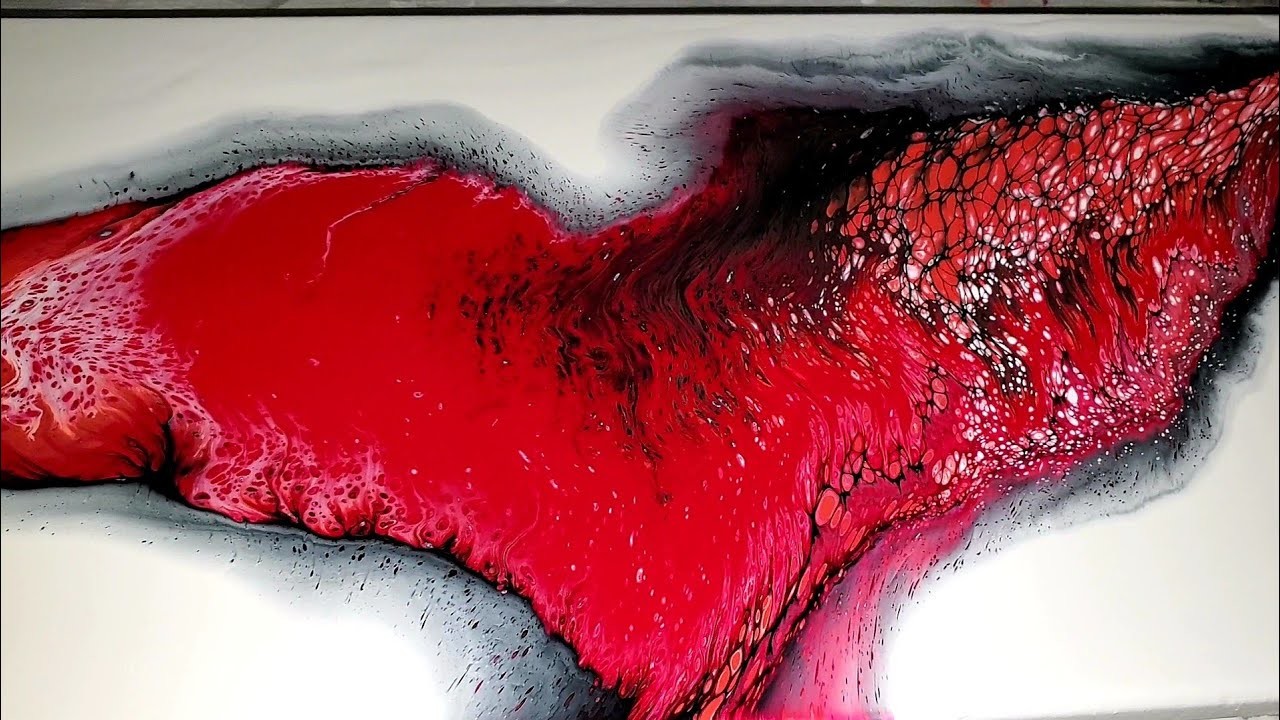 'Red LOVE' Easy Acrylic Painting  Technique.Acrylic Pouring Paint (Straight Pour)