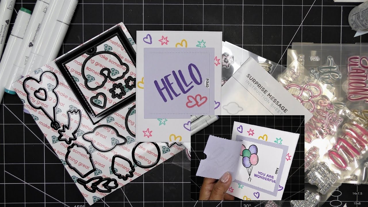 Diamond Press "Surprise Message" Stamp and Dies Set Review Tutorial! Quick & Fun Card!