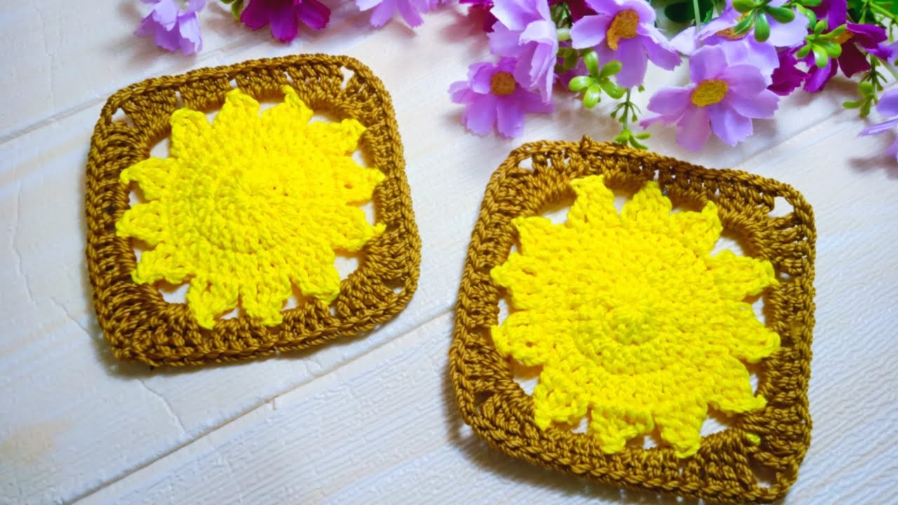 How to Crochet a Sun Granny Square. Granny Square Crochet Tutorial