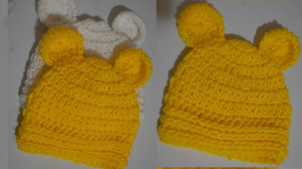 How To Crochet Baby Bear Beanie (0-3 Month)