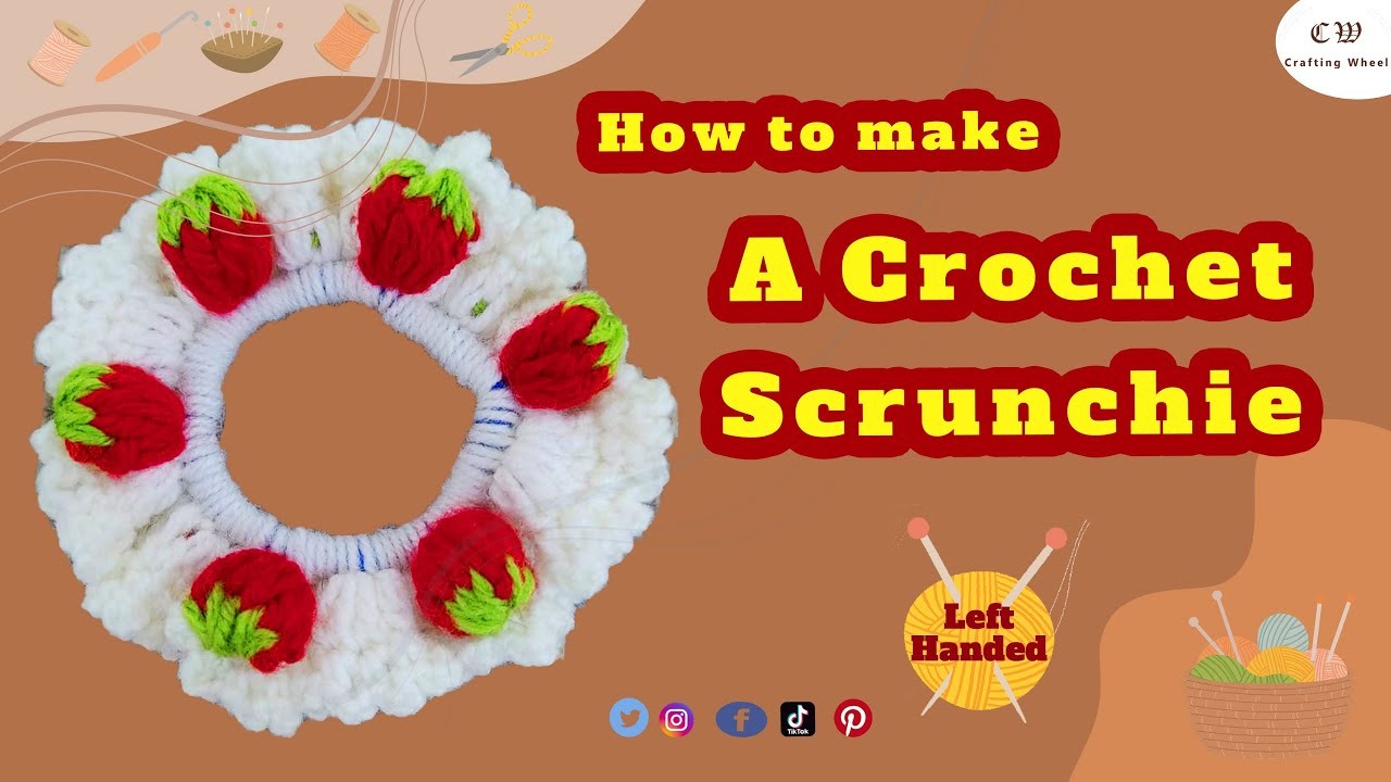 How to make a crochet strawberry scrunchie ( left Handed )