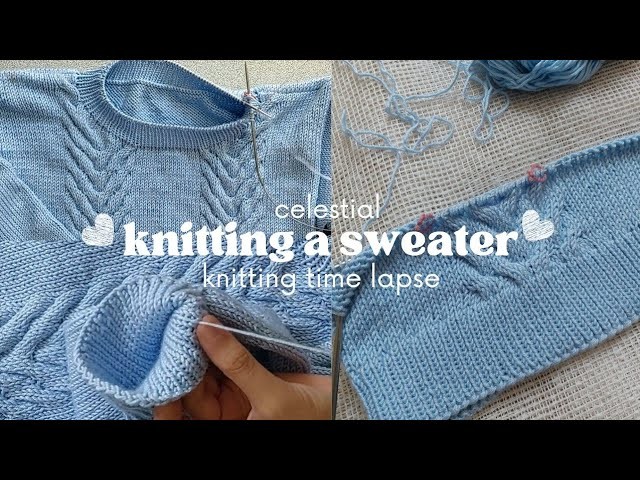 ♡ Knitting a round neck sweater with cables timelapse ♡