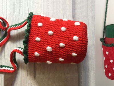 Lovely Strawberry Water Bottle Holder, Red Water Bottle Cover crochet tutorial