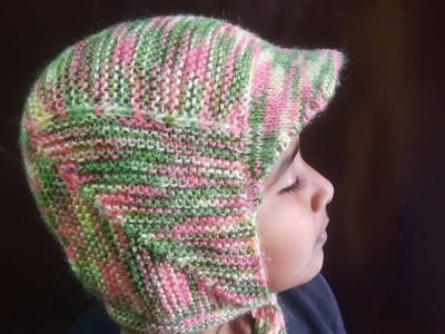 Stylish baby cap With flap || baby cap knitting desing