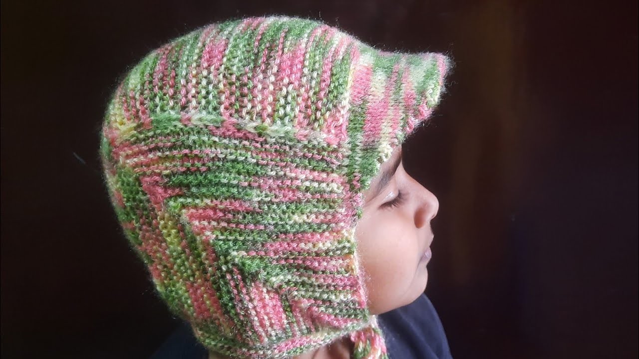 Stylish baby cap With flap || baby cap knitting desing