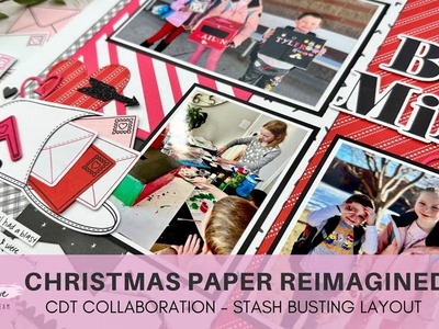 Christmas Paper Reimagined Stash Busting Layout | Valentine Scrapbooking Idea