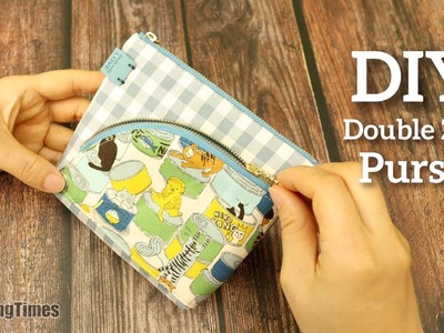 DIY 2 Zip Purse | How to make a Pouch Bag with Front Pocket [sewingtimes]