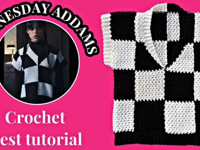Easy crochet Checkered sweater vest tutorial | Wednesday Addams CROCHET sweater vest tutorial