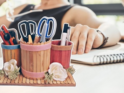 How to make beautiful pencil stand | Ice cream stick pen stand