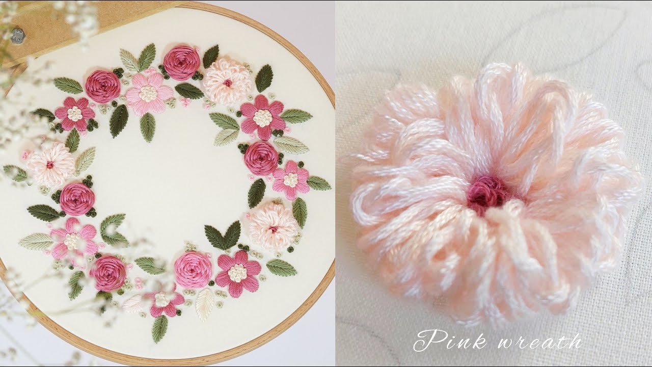 Pink wreath, embroidery tutorial.PDF Pattern