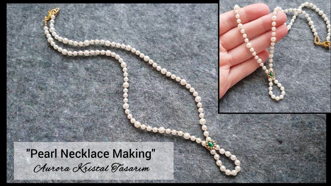 Zarif kolye yapımı. Water drop necklace making. Pearl, crystal, seed beaded. Beading tutorial.