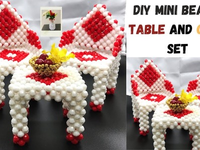BEADED MINIATURE TABLE AND CHAIR SET.HOW TO MAKE DIY MINI BEADEDTABLE AND CHAIR.MINIATURE DINING SET