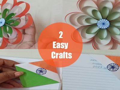DIY 2 easy Republic day craft. Republic Day craft ideas. Tricolour paper flowers.Tricolour bookmark