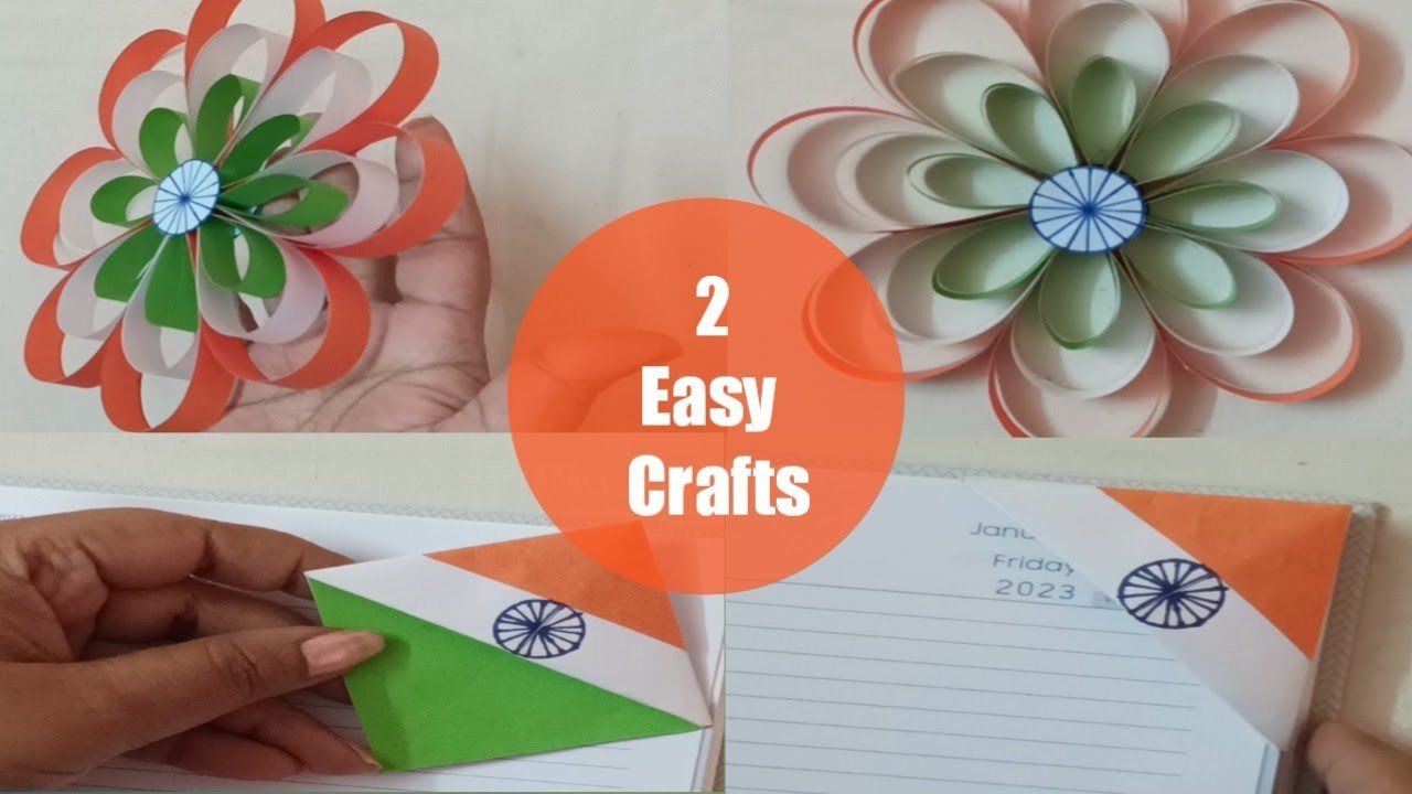 DIY 2 easy Republic day craft. Republic Day craft ideas. Tricolour paper flowers.Tricolour bookmark