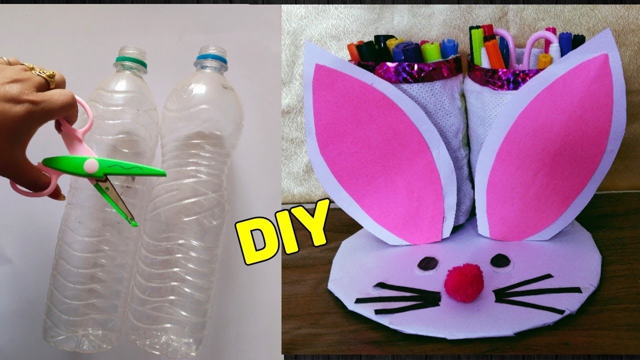 Diy!!Craft with Plastic bottles!!Best out of waste!! Reuse ofplastic bottles!!Creative pencil Holder