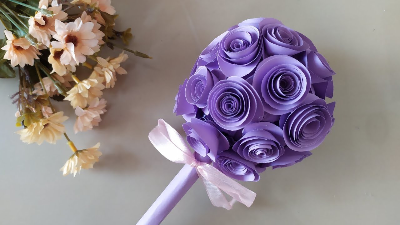 DIY flower bouquet from paper.paper craft.rose flower paper